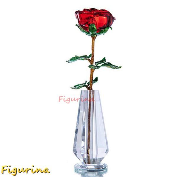 薔薇 クリスタルガラス 造花 インテリア 花瓶付き 赤いバラ 結婚記念日