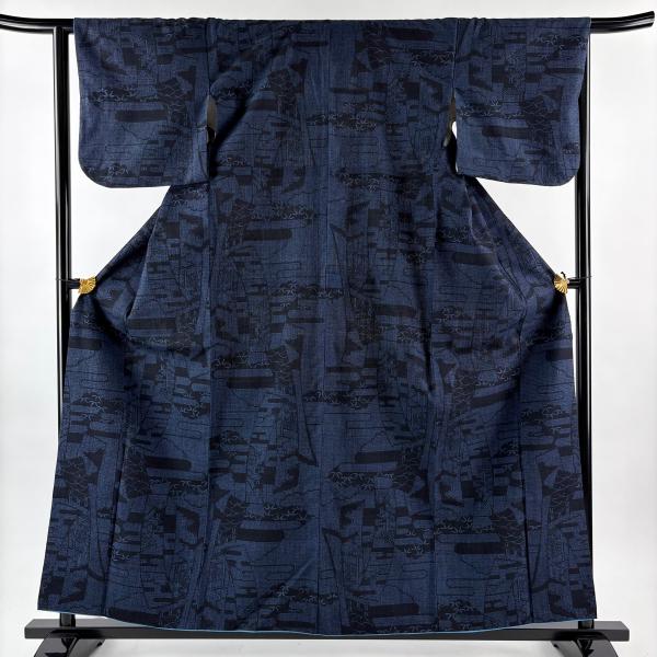 美品 結城紬 身丈159.5cm 裄丈64cm M 袷 本場結城紬 証紙あり 短冊 笹