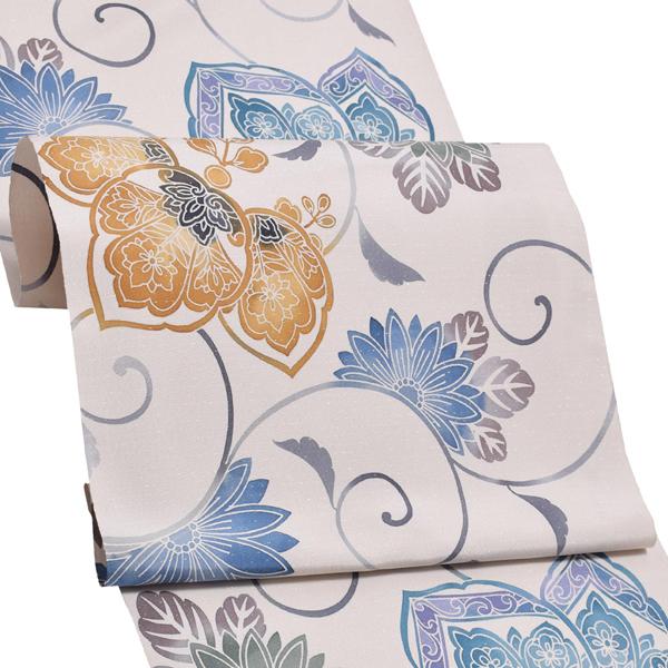 Prices down2）帯 名古屋帯 大島染め「白鼠地 山吹茶に桐と菊」本場