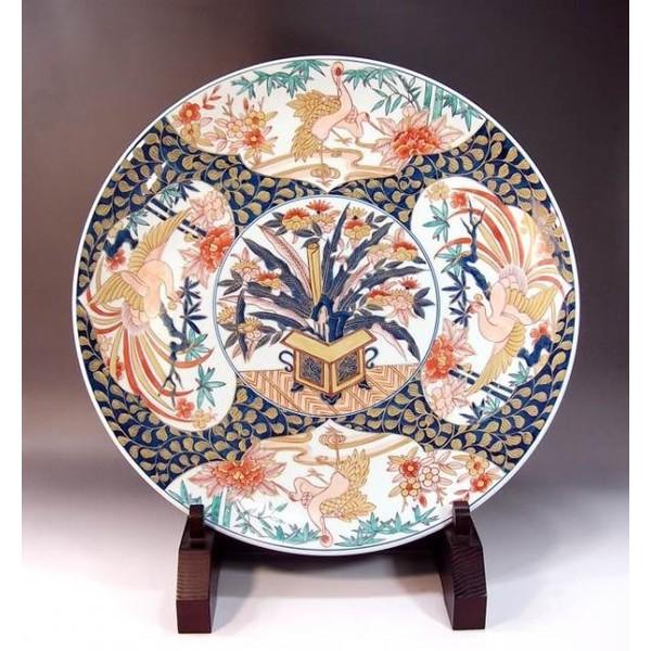 伊万里焼 古伊万里 瑠璃金彩 飾皿 大皿 直径約41㎝ C 5652C 伊万里焼