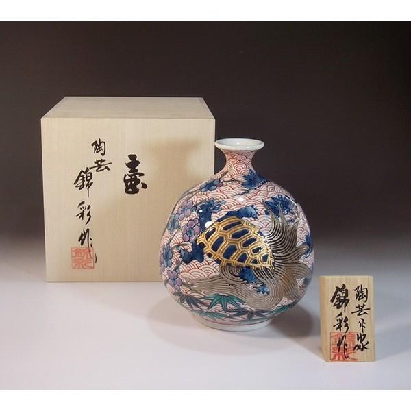 有田焼 金彩・プラチナ彩松竹梅鶴亀絵花瓶｜陶芸作家 藤井錦彩 作