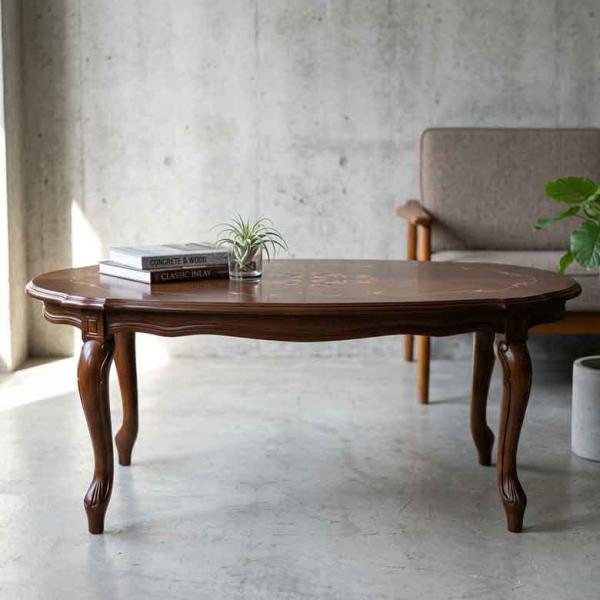 イタリアアンティーク 猫脚 木製象嵌センターテーブル サイドテーブル