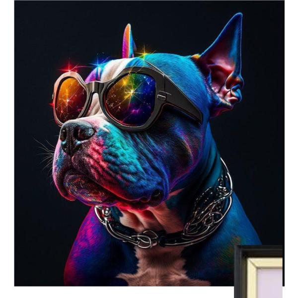 犬のイラスト付き青いフレームアート 犬のイラスト付き青いフレーム