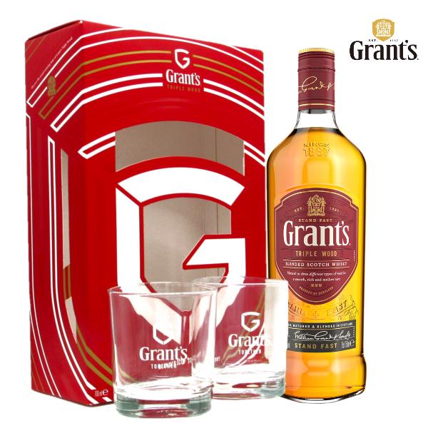ウイスキー グランツ トリプルウッド ロックグラス付き ギフトパック