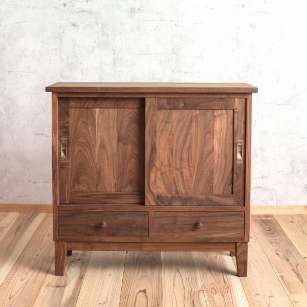 キャビネット ローキャビネット 幅80cm 引き戸 ウォルナット材 無垢材