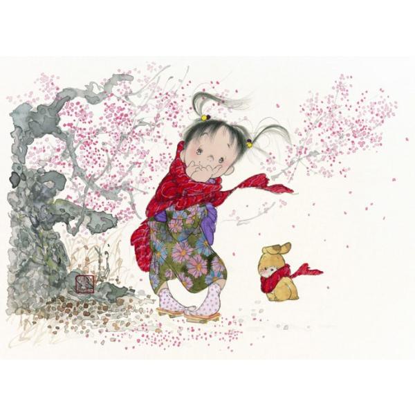 中島潔 「夢見る少女」 日本画 30号 額装品 少女画 真作保証 中島潔