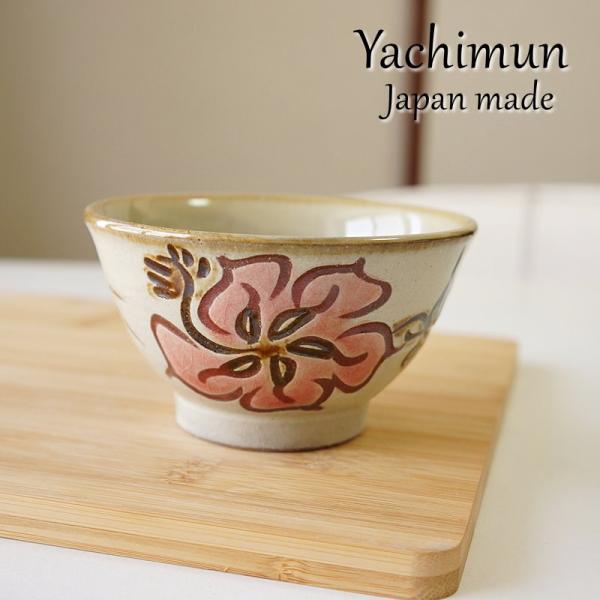 やちむん (沖縄陶器) 3.5寸マカイ ハイビスカス 赤 茶碗 茶わん 食器