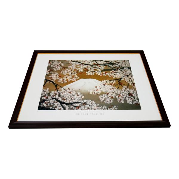 油絵 額付き 中島千波 M10 【 富士山と桜花 】手描き 油絵額付き中島