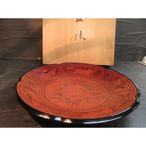 寿六作 蒟醤塗 盛鉢 菓子鉢 菓子器 香川漆器 共箱 木製 伝統工芸 彫刻