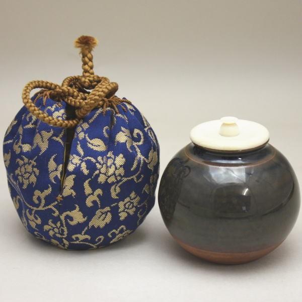 茶道具 茶入 濃茶器 瀬戸焼き 文琳 加藤唐三郎作 仕服出雲金襴 茶道