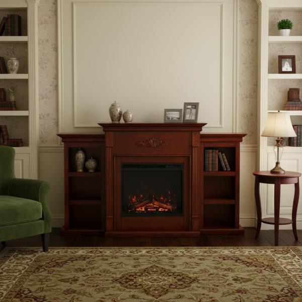 23インチ電気暖炉 テニソン マホガニー(ブックケース付き)/送料無料