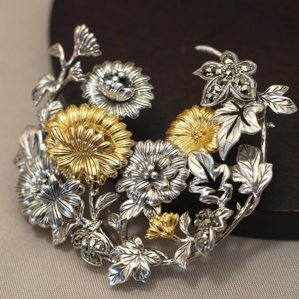 碌山 菊花ブローチ 和デザイン 銀の花 702C0002 RP : ルコリエYahoo!店