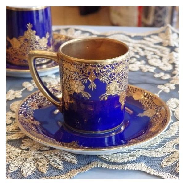 オールドノリタケ 金盛藍線帯華装飾紋 メイプルリーフ印 ペディスタル