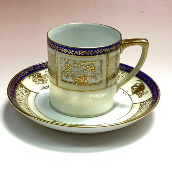 オールドノリタケ カップ＆ソーサー メープルリーフ印 里帰り 明治 猫