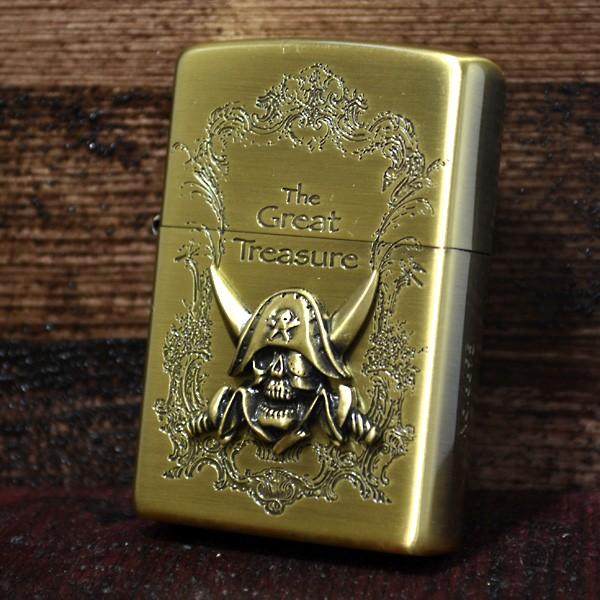 ZIPPO（ジッポー） ライター 限定モデル 海賊モチーフ 両面加工 真鍮古