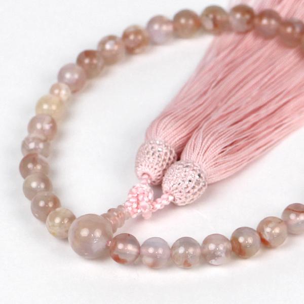 京念珠 片手念珠 数珠 女性用 桐箱付 桜メノウ 共仕立 正絹松風頭房