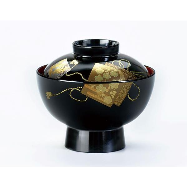 雑煮椀 煮物椀 黒内朱塗り 結び色紙 会津漆器 お好み椀 蓋付き 会津