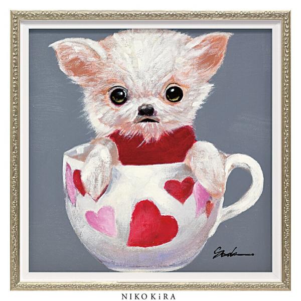 絵画 インテリア 額付(銀) 油絵 uF6-050220 可愛い子犬 絵画