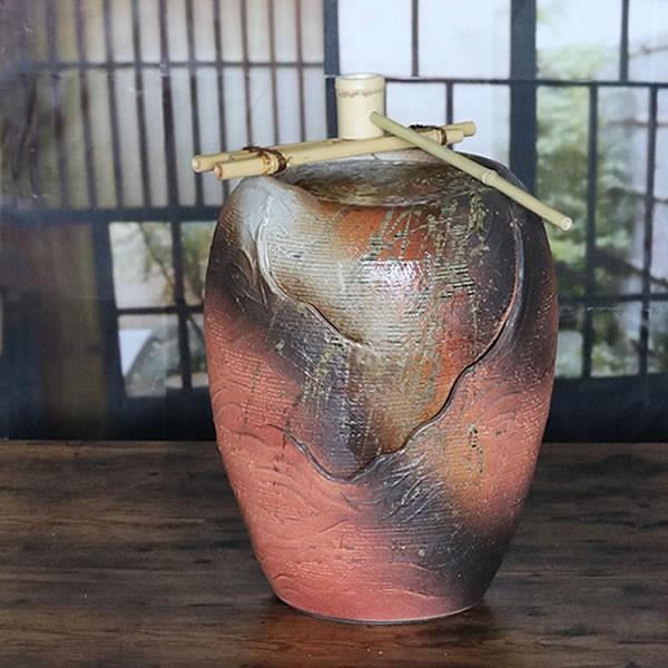 信楽焼 火色響つくばい 水音の電動ツクバイ 循環式 陶器ツクバイ 蹲