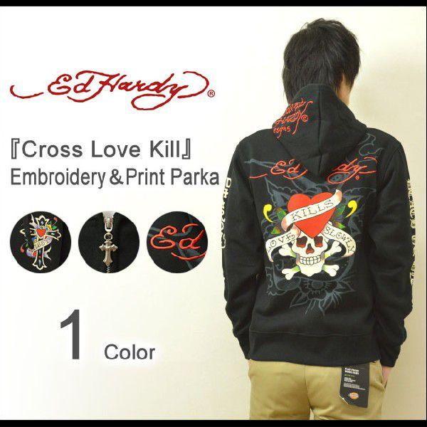 Ed Hardy（エド・ハーディー） Cross Love Kill 刺繍 プリント ジップ