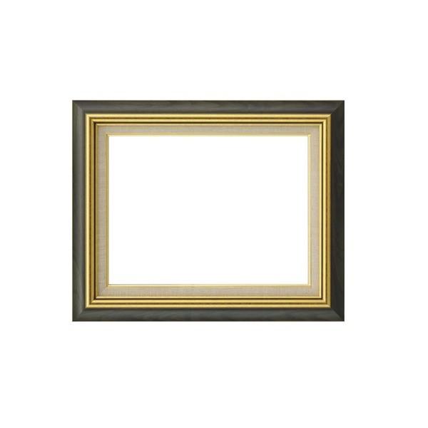 額縁】良品 F10☆木製油彩額・前面ガラス付き・黒・グレー布・金