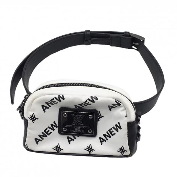 アニューゴルフ ウエストポーチ 白×黒 ロゴ総柄ゴルフ ANEW GOLF