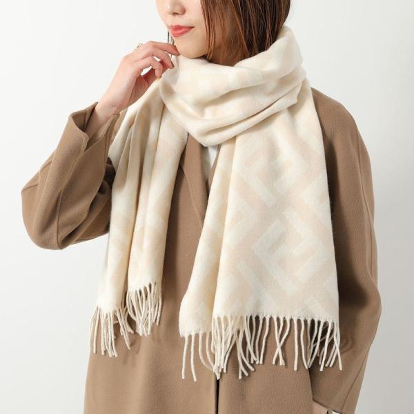 美品 FENDI フェンディ ウール マフラー イタリア製 ストール ブラウン