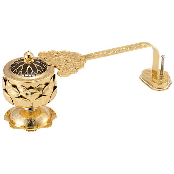 仏壇屋 滝田商店 蓮華型柄香炉 真鍮製 長さ32.5cm×巾9.4cm（日本製