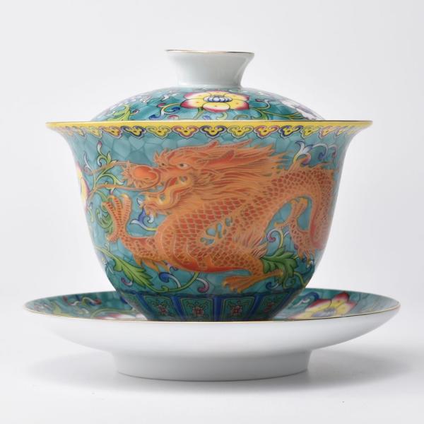 中国 黄地緑釉龍紋皿 大清乾隆年製 木箱入