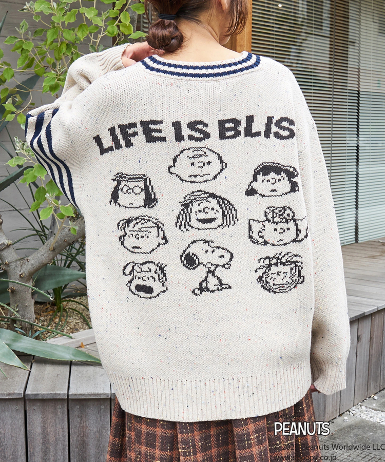 PEANUTS ( ピーナッツ ) ネップヤーン ライン入り Vネック プル