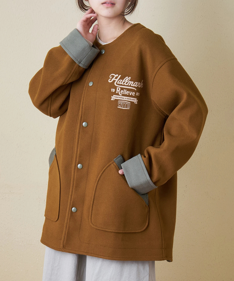 ウールフィール 配色 ノーカラー ジャケット｜ファッション通販サイト