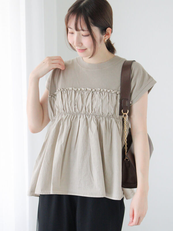 セール】 ピグメント加工ドッキングトップス（オフホワイト