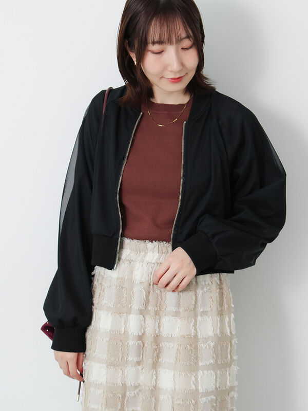 セール】 チュールダブルジップブルゾン（ブラック/ブルー/アウター
