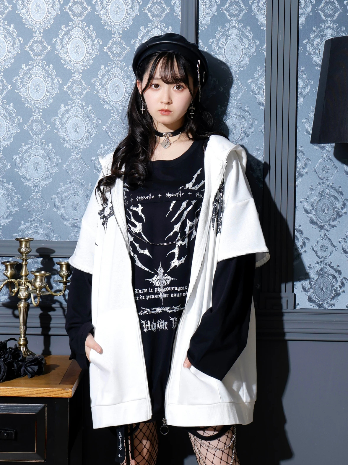 2WAYうさ耳ユニセックスZIP裏毛パーカー（パーカー｜黒・紫・オフ