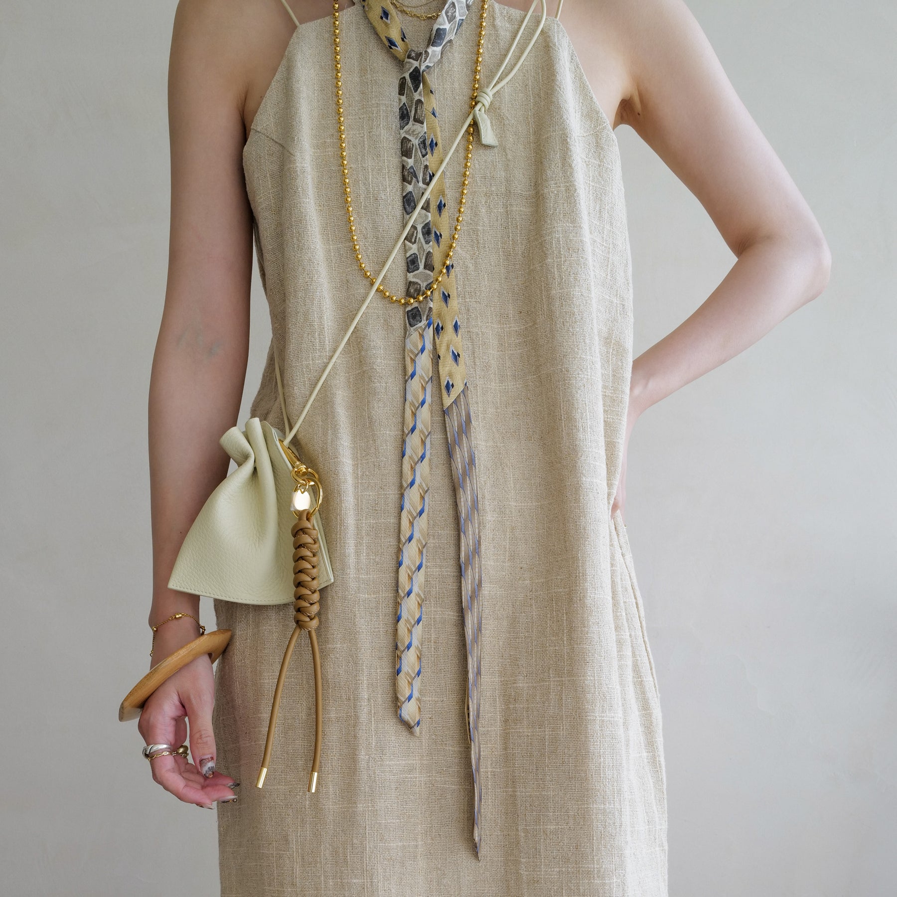 HERRIE KINCHAKU POUCH - XXS / DIPLO SKY｜ミニ巾着ポーチ 本革