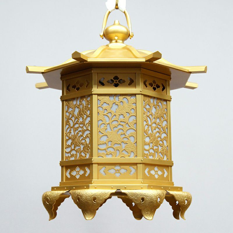 八角型吊灯籠 真鍮製 艶消金メッキ（火袋角径21cm～30cm 4種類