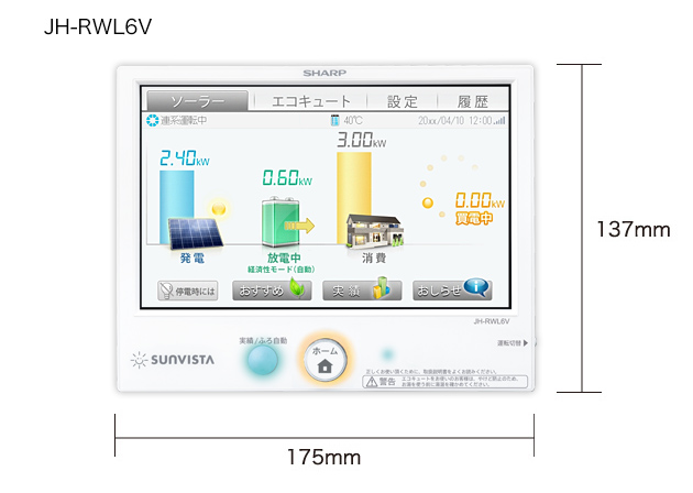 SHARP太陽光モニター】 シャープ マルチエネルギーモニタ JH-RWL8