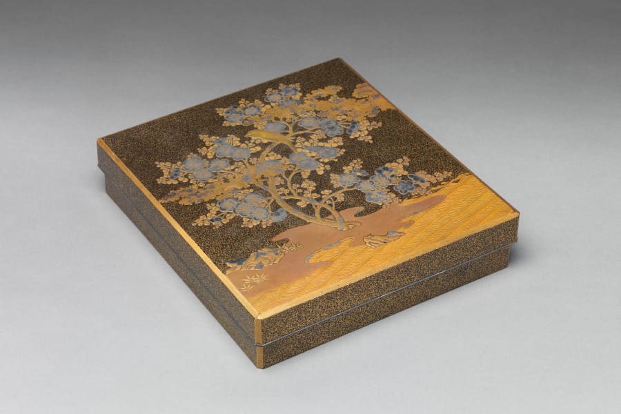 金蒔絵 方箱 時代物 傷有り 漆芸 骨董品 金蒔絵 方箱 時代物