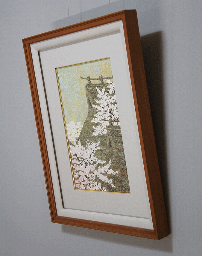 勝田幸男 桜と民家 [孔版画 5号] | 掛軸(掛け軸)販売／表装ご依頼は