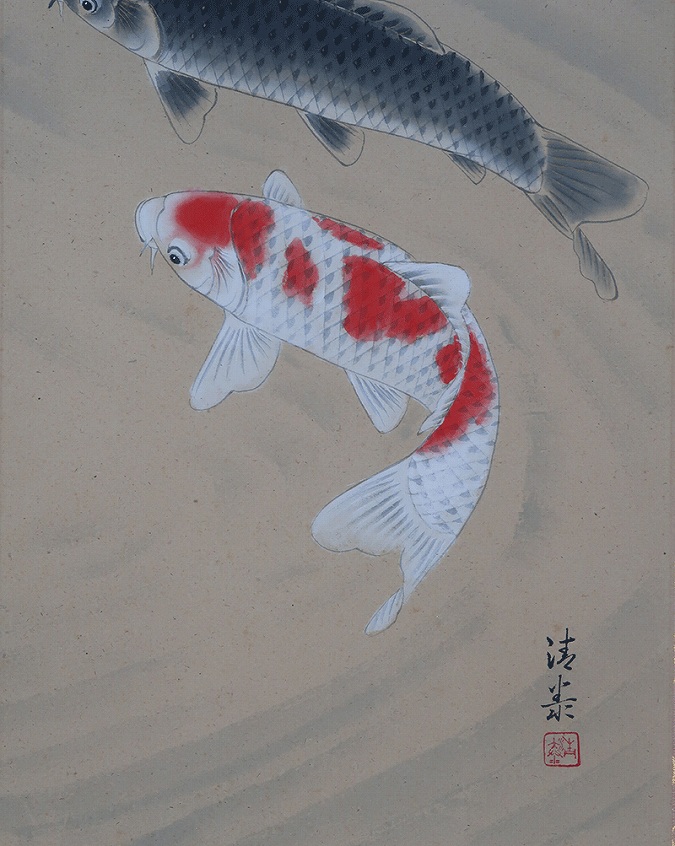 森島清泰 游鯉 | 掛軸(掛け軸)販売／表装ご依頼は掛軸いっぷく掛軸