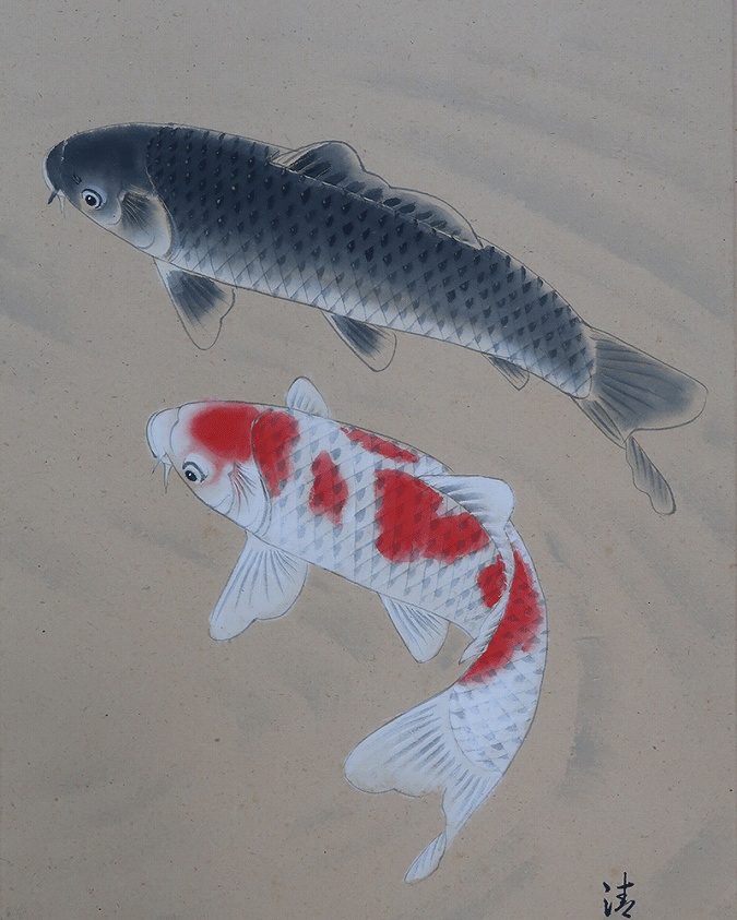 鳥取県因幡物、因幡鯉の掛け軸 鳥取県因幡物、因幡鯉の掛け軸 鳥取県