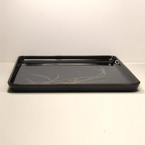 輪島塗 角盆 (大) -蘭の蒔絵仕上げ- [内面黒タメ色/外面黒色] 螺鈿