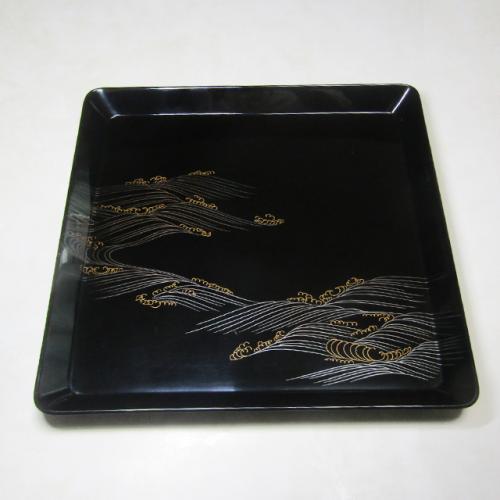 輪島塗 卓上膳 角形 -波頭の蒔絵仕上げ- [内外面とも黒色]｜輪島市の