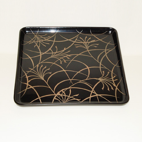 輪島塗 角盆 (小) -すすきの銀蒔絵仕上げ- [内外面とも黒色]｜輪島市の