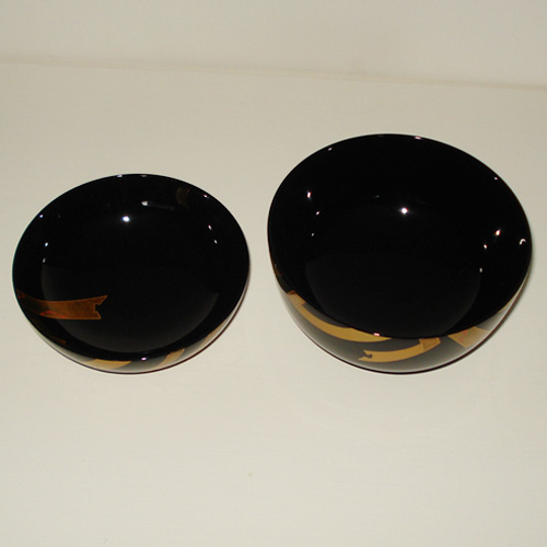 輪島塗 雑煮椀 布袋形 蓋付き -熨斗の高蒔絵仕上げ- [内外面とも黒色