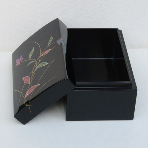 漆塗り印籠 2個セット 輪島塗 宝石箱 角形 印籠蓋式 -桔梗の蒔絵