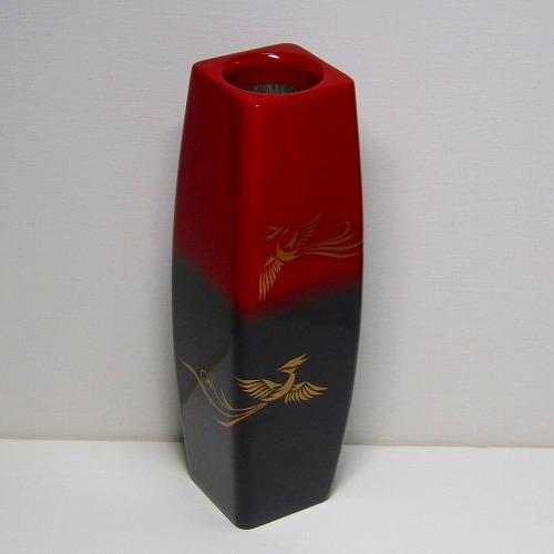 輪島塗 角筒・胴張り形 花器 -鳳凰の蒔絵仕上げ- [朱色 (上) ・黒色