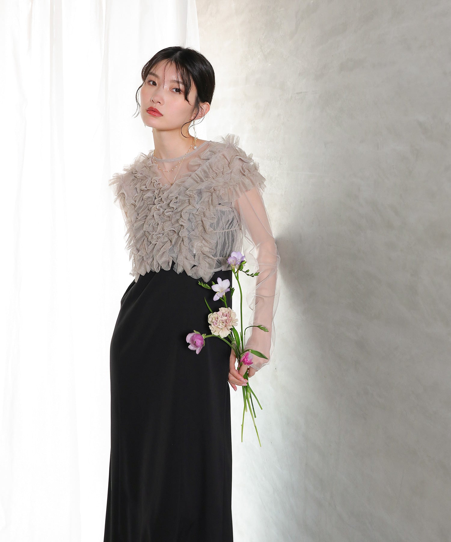 チュール フリル ベスト シアー トップス ワンピース 3点セット