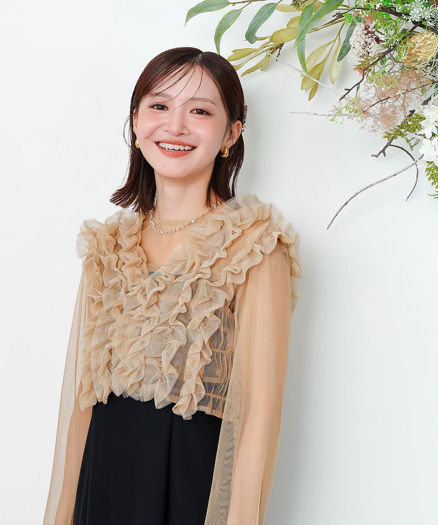 チュール フリル ベスト シアー トップス ワンピース 3点セット