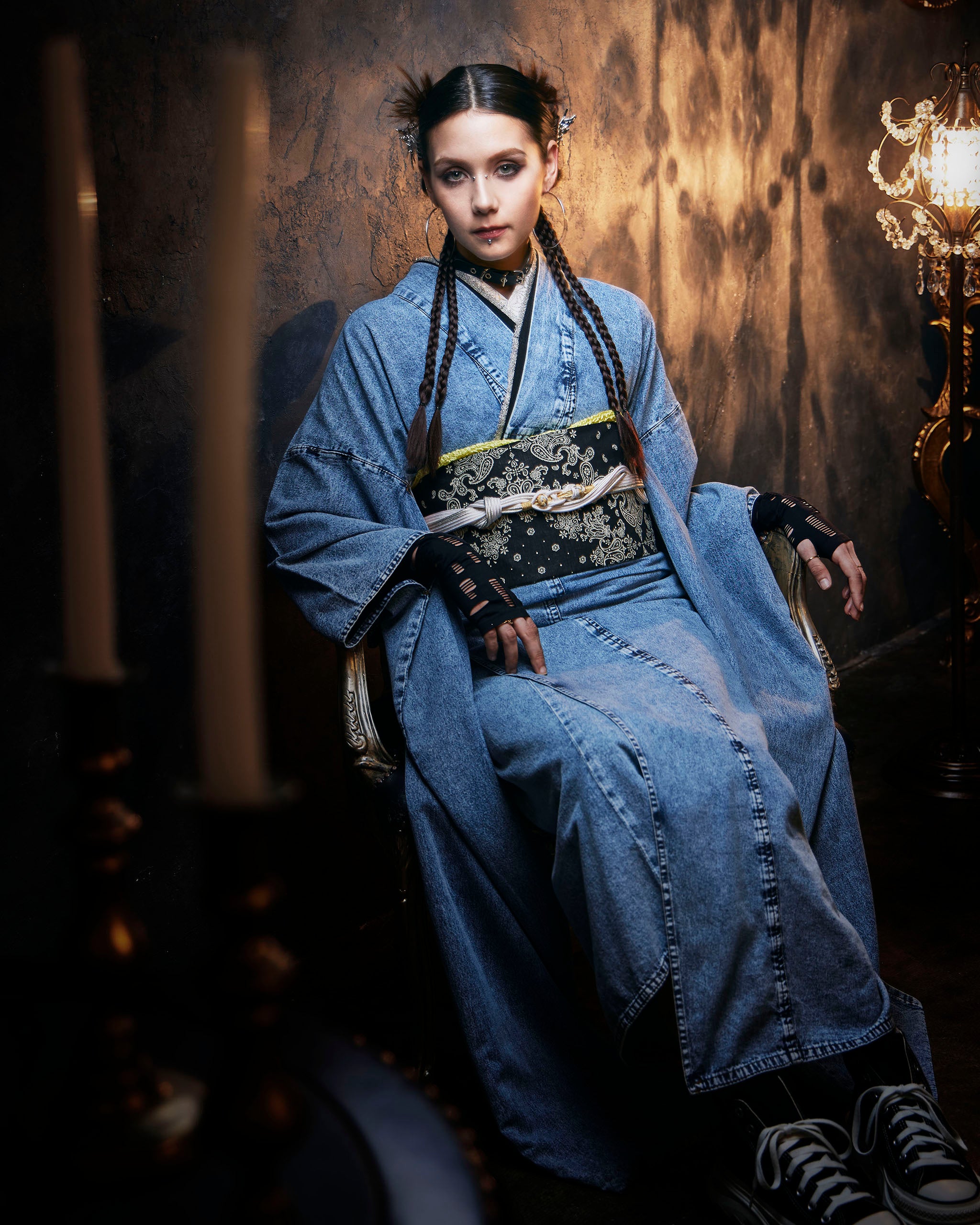 受注生産品】 ～夢幻～デニム振袖 ウォッシュドデニム 袋帯セット